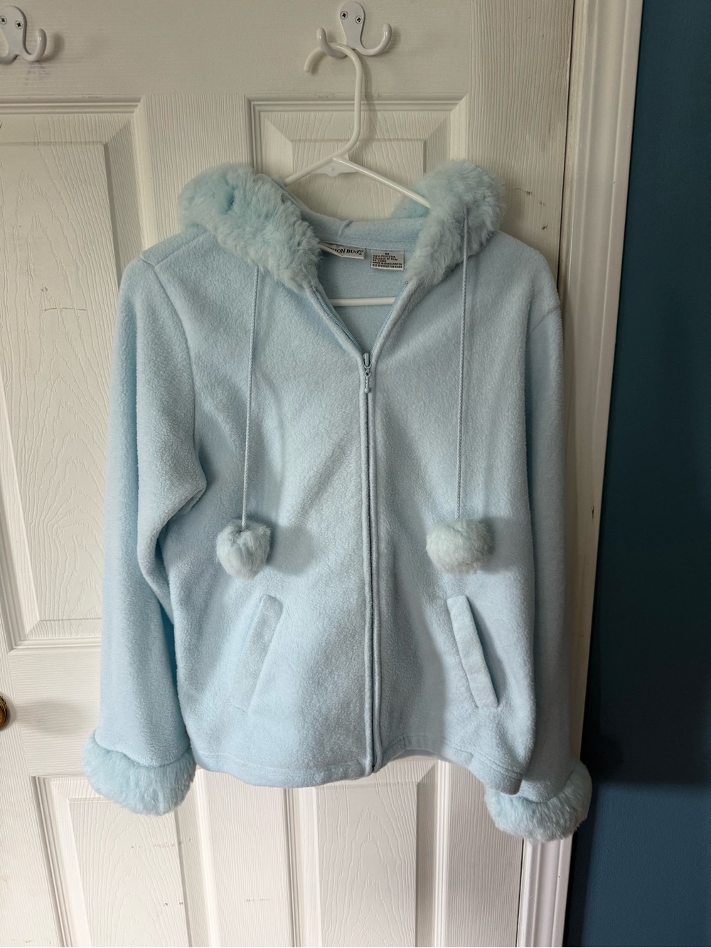 Fashion Bug Light Blue Faux-Fur Trim Zip Hoodie Puffer